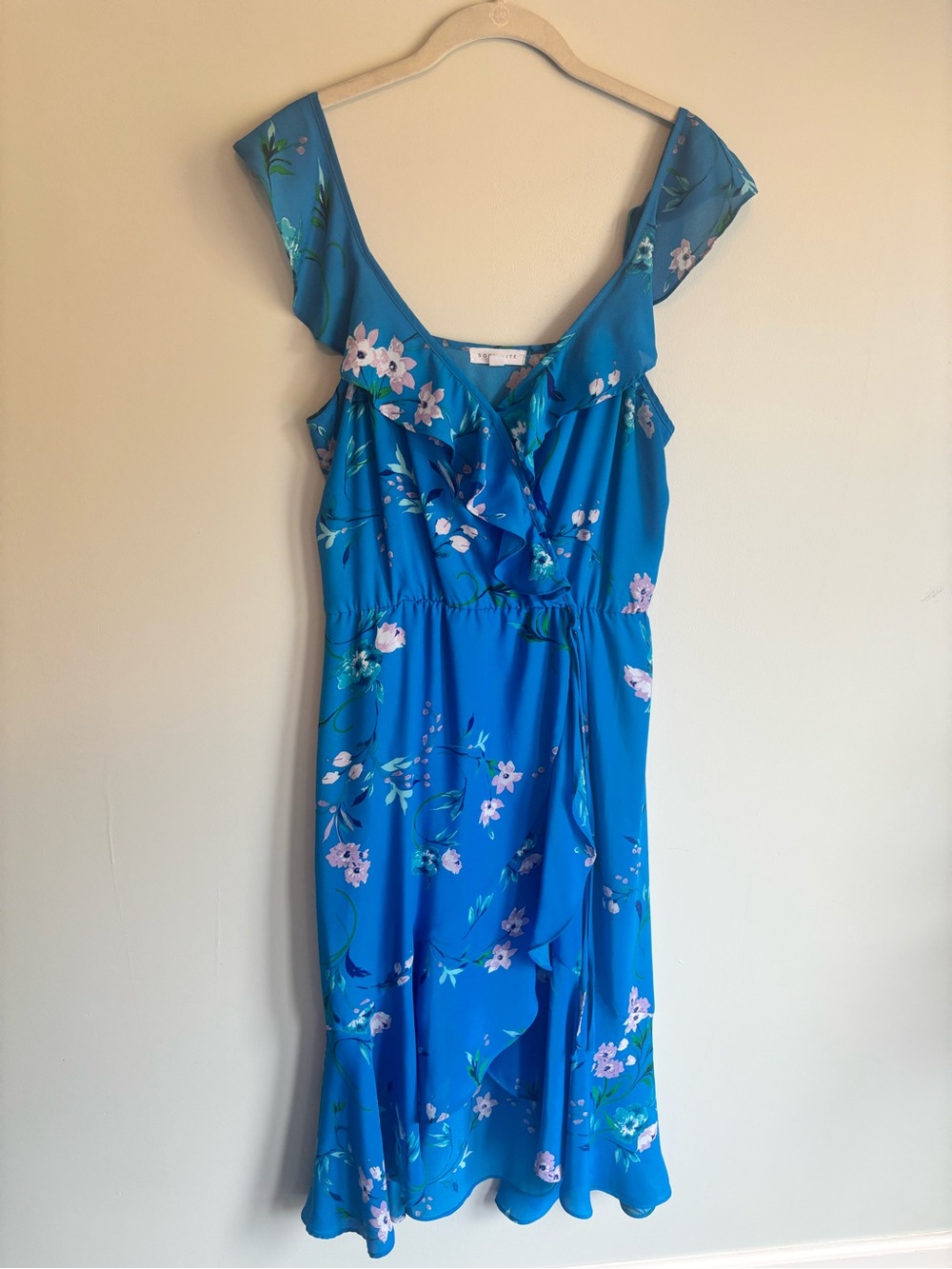 Socialite Bright Blue Floral Ruffle Wrap Midi Dress